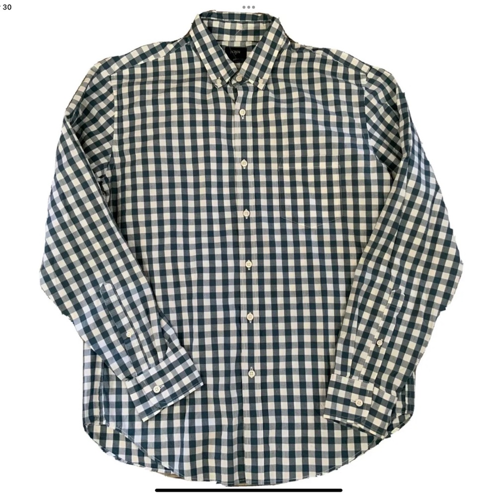 J. Crew Check Plaid Long Sleeve Button Down Shirt Large 24182 Green & White